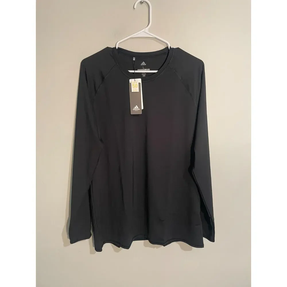 Adidas Mens Baselayer‎ Sun Shirt UPF 50 Crew Black Long Sleeve Training Large